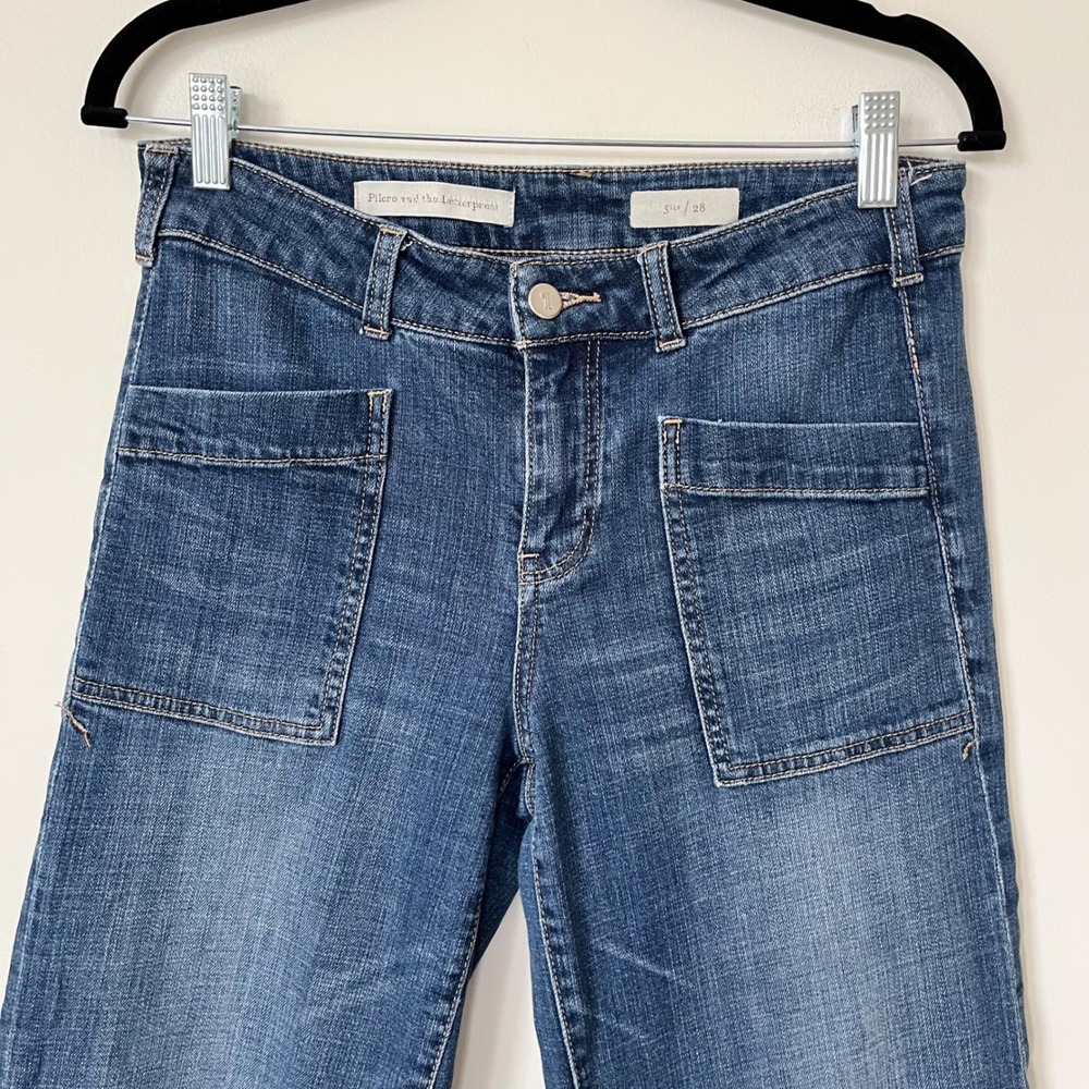 Pilcro & the Letterpress Mid Rise Wide Leg Crop Denim Jeans Raw Hem Womens 28 - Picture 2 of 14